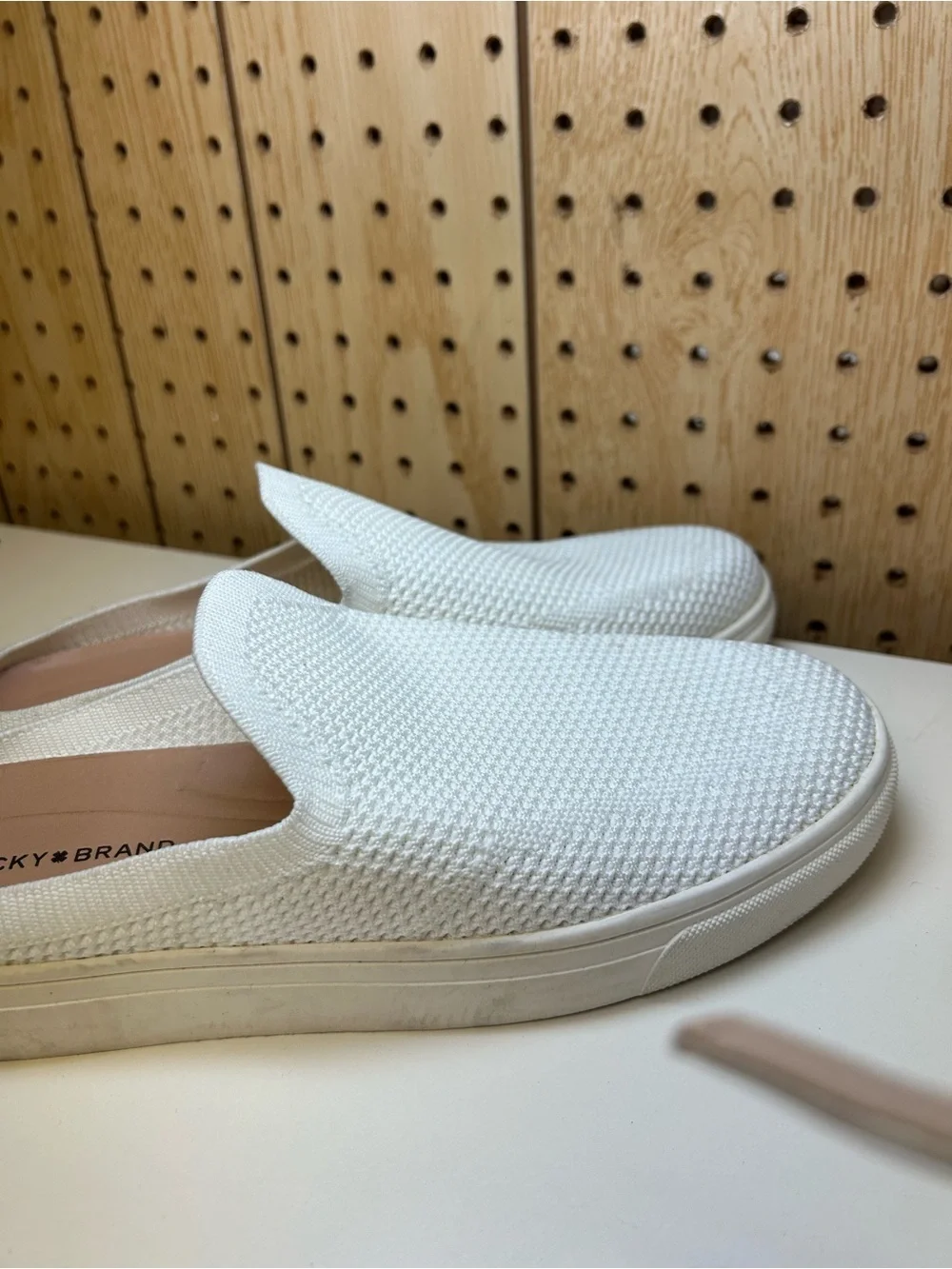 Lucky Brand  White Slip-On Knit Loafers